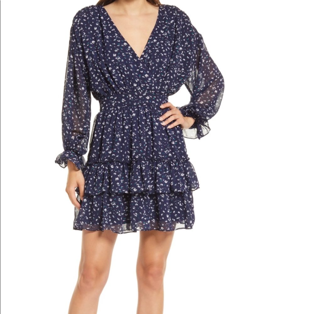 Lulus Take My Hand Long Sleeve Tiered Chiffon Minidress